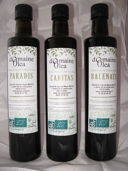 les tois huiles d'olive 2020 du Domaine Olea